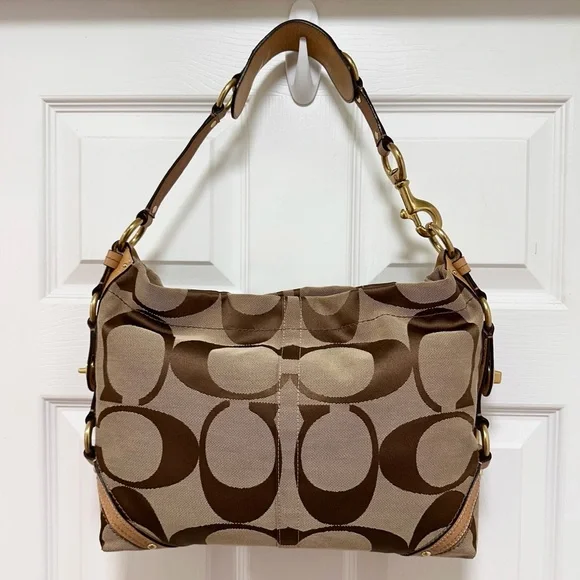 Coach Carly Signature Jacquard Leather Trim Large Hobo Shoulder Bag Y2K - Picture 5 of 14